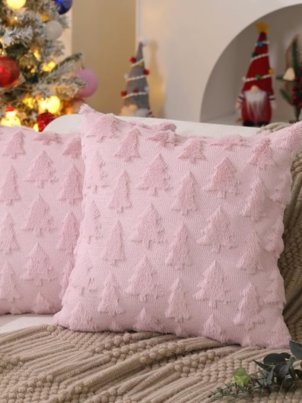 20x20 inch Set of 2 Christmas Tree Pillow Covers in Pink